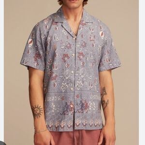 Grateful Dead Print Short Sleeve Camp Collar Woven Cotton Linen